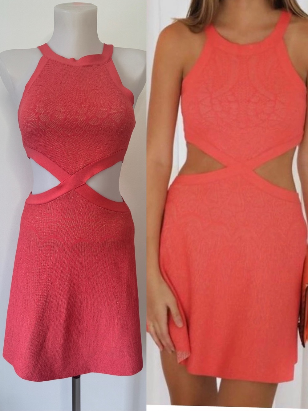 BCBGMaxAzria Alora Jacquard A Line Mini Dress Coral Knit Sz XS